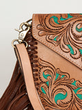 LC-ADBGA290 American Darling Hand Tooled Leather Crossbody with Floral design & Fringe