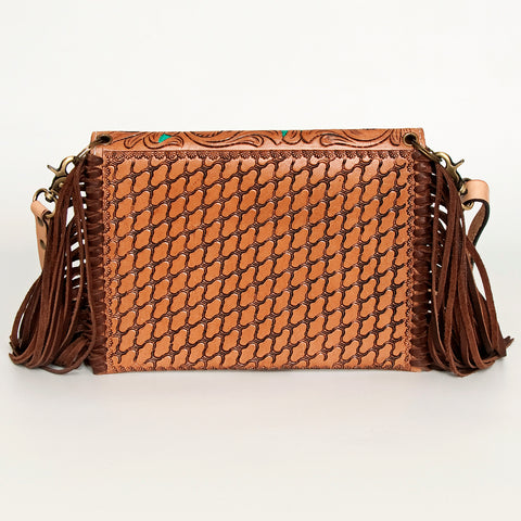 American Darling Hand Tooled Floral Carved Leather Envelope with Fringes