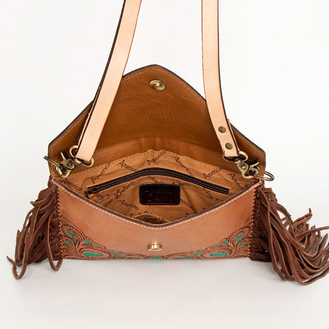 American Darling Hand Tooled Floral Carved Leather Envelope with Fringes