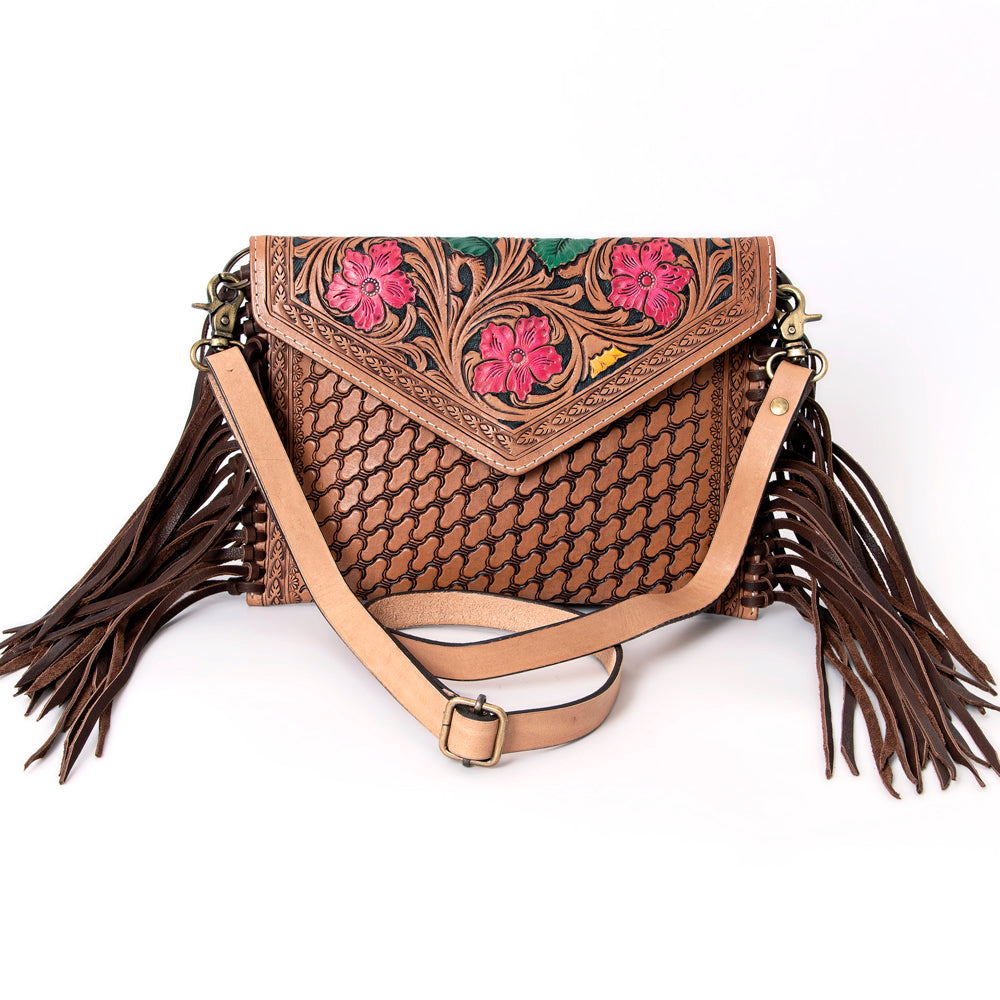 LC-ADBGA290 American Darling Hand Tooled Leather Crossbody with Floral design & Fringe