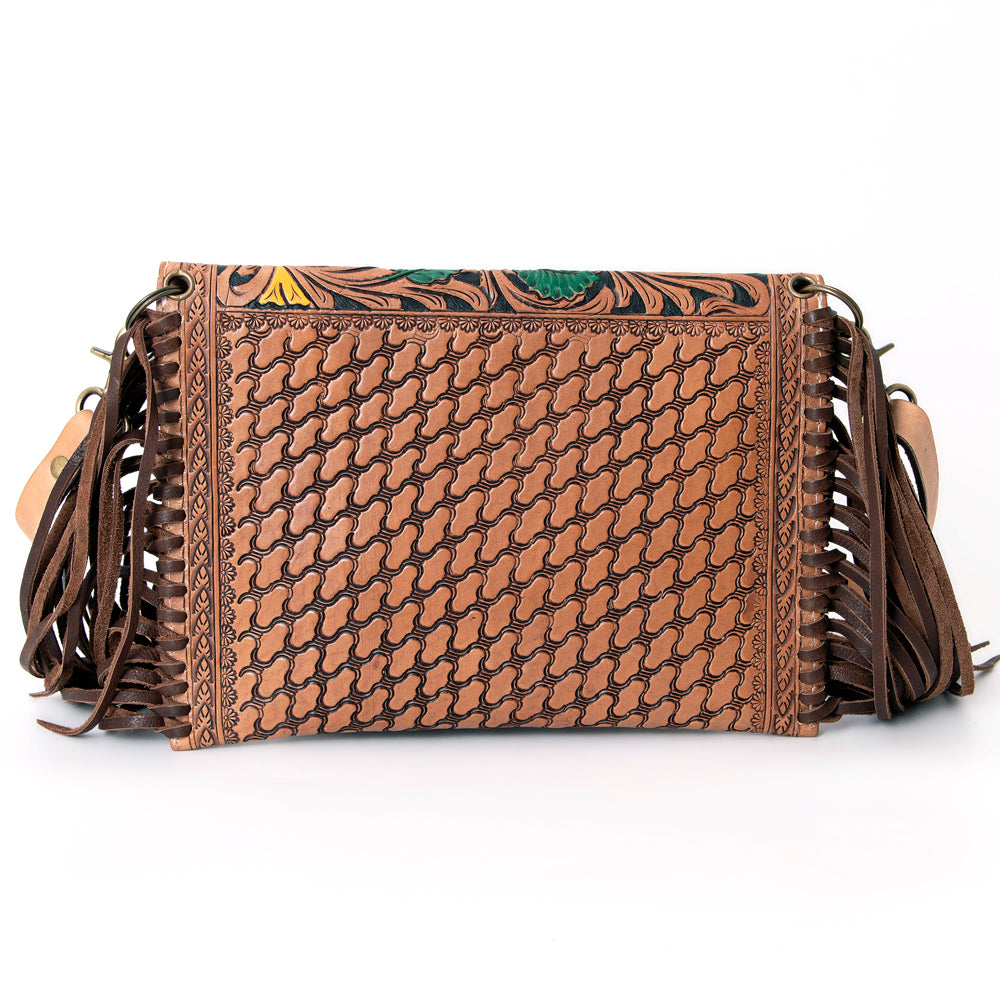 LC-ADBGA290 American Darling Hand Tooled Leather Crossbody with Floral design & Fringe
