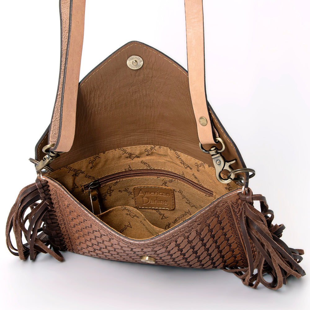 LC-ADBGA290 American Darling Hand Tooled Leather Crossbody with Floral design & Fringe
