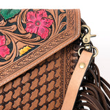 LC-ADBGA290 American Darling Hand Tooled Leather Crossbody with Floral design & Fringe