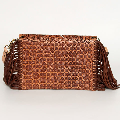 American Darling Hand Tooled Floral Carved Leather Envelope with Fringes