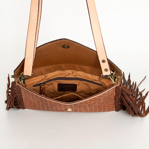 American Darling Hand Tooled Floral Carved Leather Envelope with Fringes