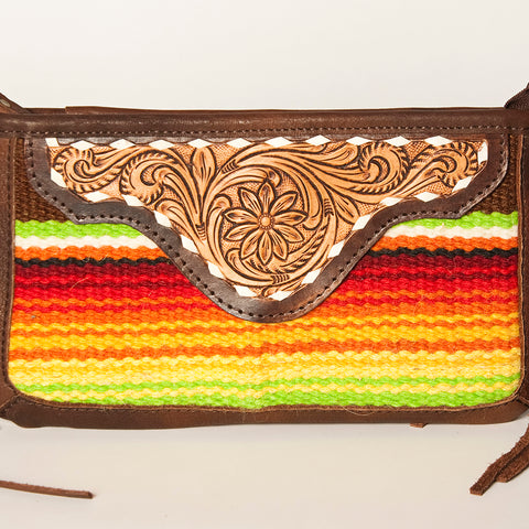 American Darling Southwestern Wool & Leather Fringe Crossbody Bag with Hand-Tooled Flap