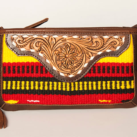 American Darling Southwestern Wool & Leather Fringe Crossbody Bag with Hand-Tooled Flap