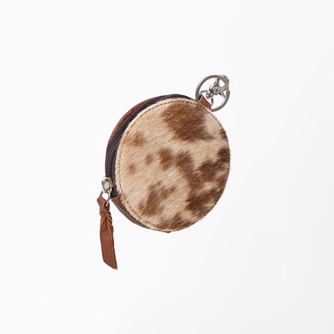 ADCHM111 American Darling Genuine Leather & Hair-On-Hide Brown Round Bag Charm