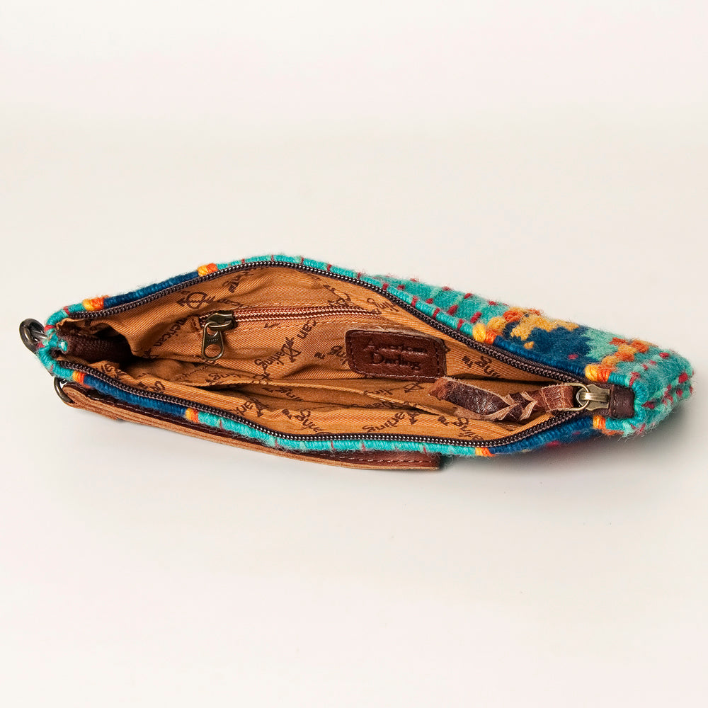 ADBG344 Southwestern Wool Wristlet Clutch with Tribal Pattern & Leather Strap