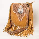 LC-ADBGA431 American Darling Western Feather Tooled Leather Messenger Bag with Fringe