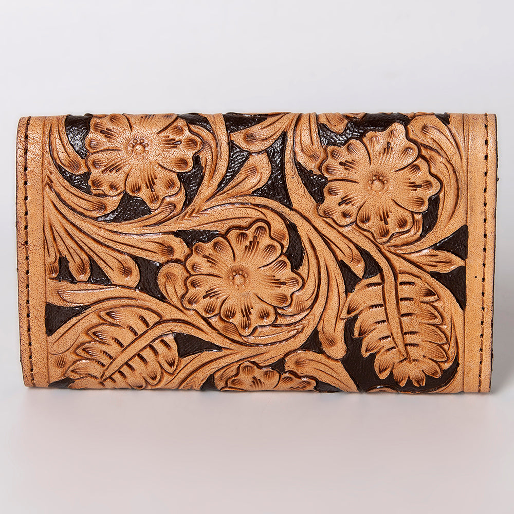 SKBG105  Wallet Hand Tooled Saddle Leather and Upcycled Canvas Ladies Bag H4XW6 SKBG105   SKBG