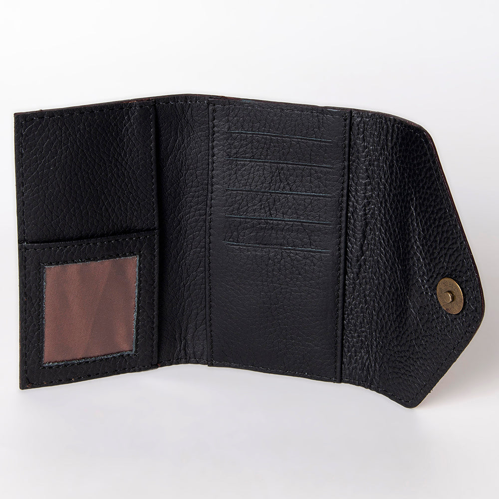 SKBG105  Wallet Hand Tooled Saddle Leather and Upcycled Canvas Ladies Bag H4XW6 SKBG105   SKBG