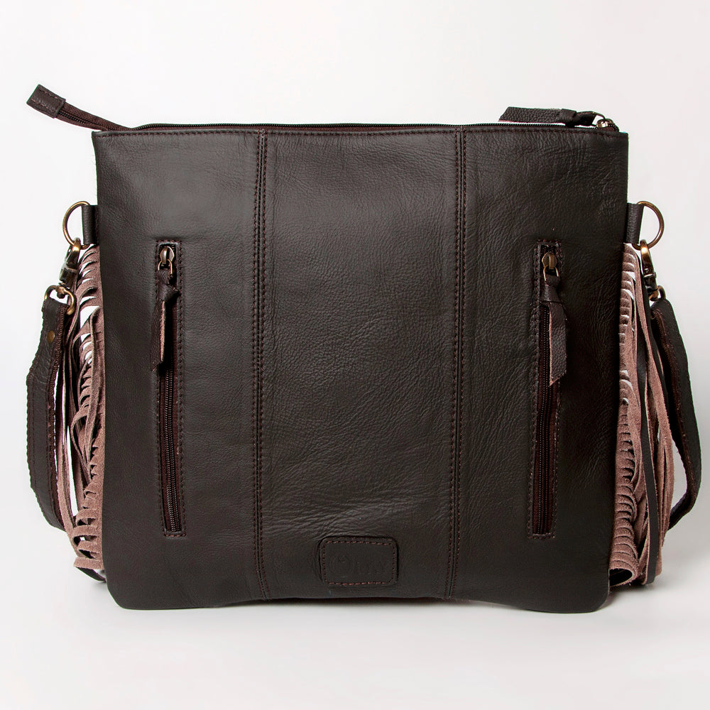 KBA115 CROSS BODY Hand Tooled Saddle Leather and Upcycled Canvas Ladies Bag 14.5x15.5   KBA