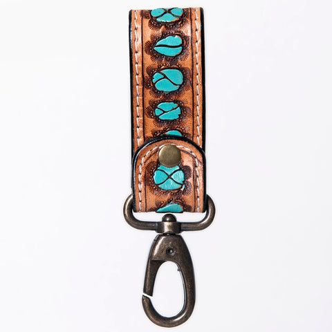 ADKR210 Hand-Tooled Leather Loop Keyring - Floral Design with Swivel Clasp