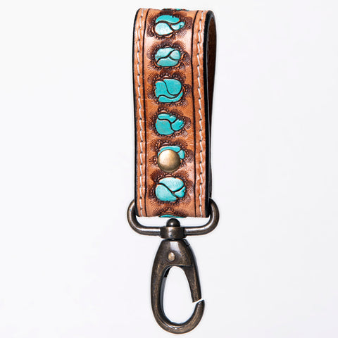 ADKR210 Hand-Tooled Leather Loop Keyring - Floral Design with Swivel Clasp