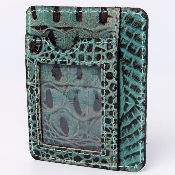 ADBG976 Crocodile Embossed Leather Card Holder Western Minimalist by American Darling