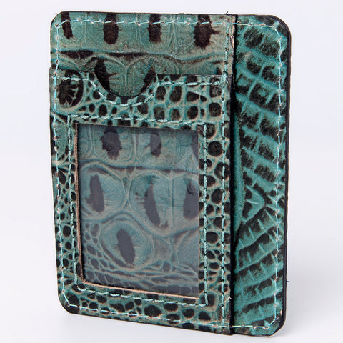 American Darling Crocodile Embossed Western Leather Card-Holder