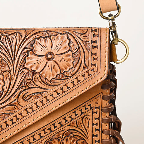 American Darling Western Leather Envelope - Hand Tooled Floral Carved Purse with Fringes