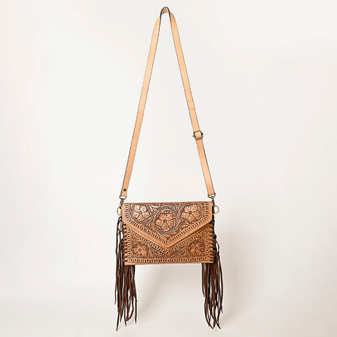 American Darling Western Leather Envelope - Hand Tooled Floral Carved Purse with Fringes