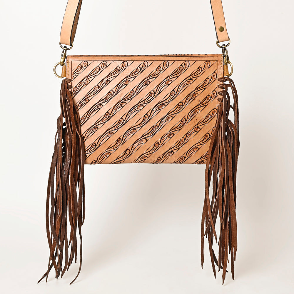 LC-ADBGF105A Envelope-Style Genuine Leather Western Bag with Fringe & Floral Tooling