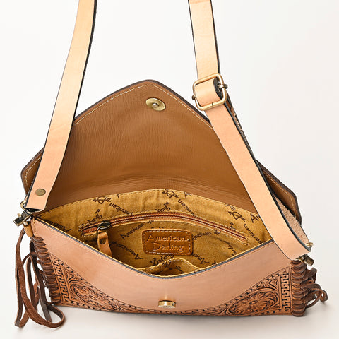 American Darling Western Leather Envelope - Hand Tooled Floral Carved Purse with Fringes