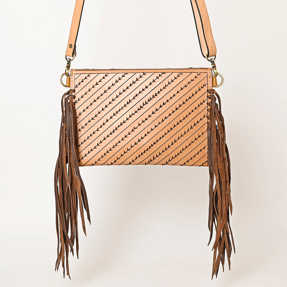 LC-ADBGF105A Envelope-Style Genuine Leather Western Bag with Fringe & Floral Tooling