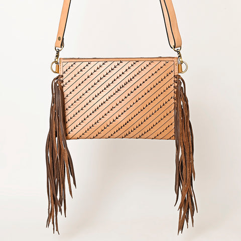 American Darling Western Leather Envelope - Hand Tooled Floral Carved Purse with Fringes