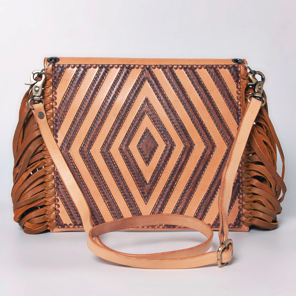 LC-ADBGF105A Envelope-Style Genuine Leather Western Bag with Fringe & Floral Tooling