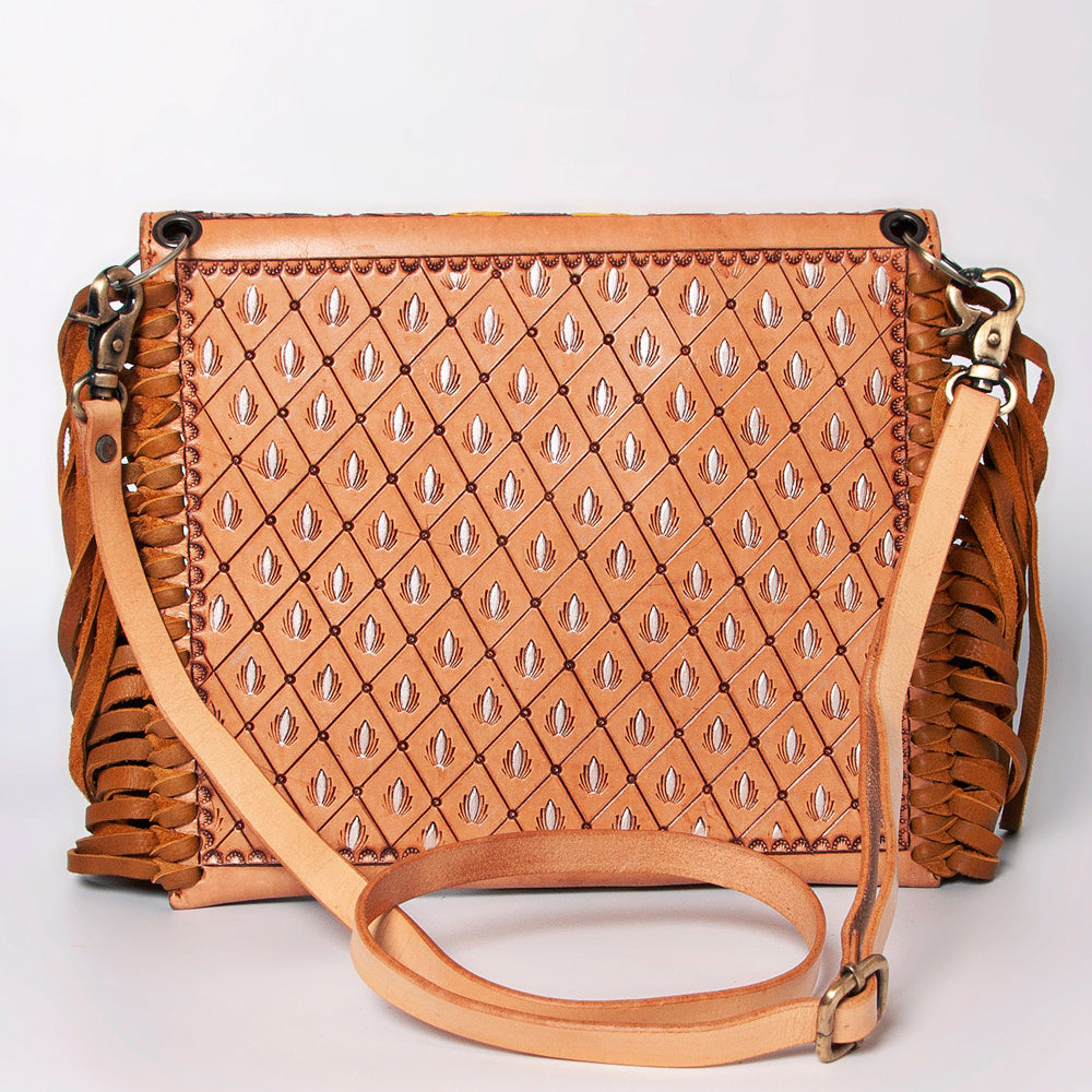 LC-ADBGF105A Envelope-Style Genuine Leather Western Bag with Fringe & Floral Tooling