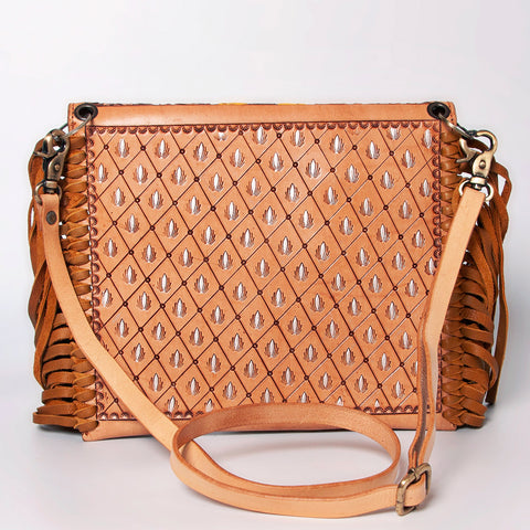 American Darling Western Leather Envelope - Hand Tooled Floral Carved Purse with Fringes