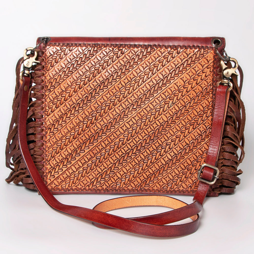 LC-ADBGF105A Envelope-Style Genuine Leather Western Bag with Fringe & Floral Tooling