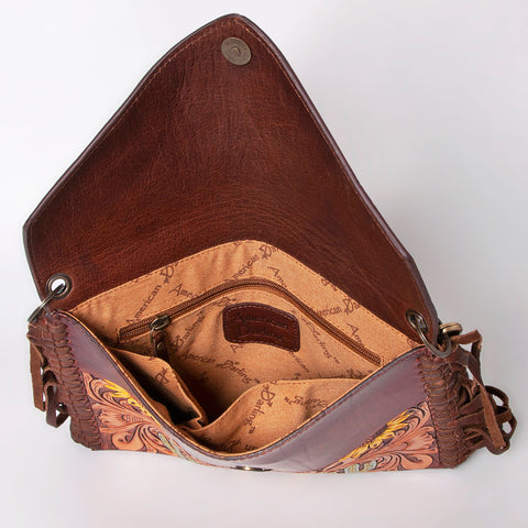 American Darling Western Leather Envelope - Hand Tooled Floral Carved Purse with Fringes