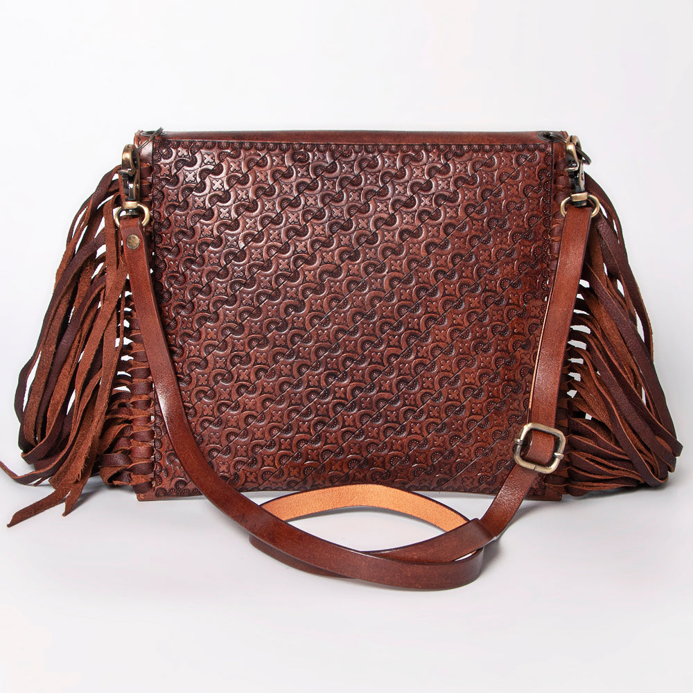 LC-ADBGF105A Envelope-Style Genuine Leather Western Bag with Fringe & Floral Tooling