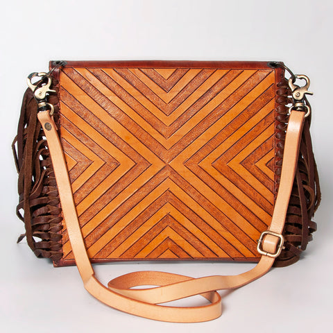 American Darling Western Leather Envelope - Hand Tooled Floral Carved Purse with Fringes