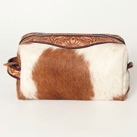 American Darling Hand Tooled Floral Leather Toiletry Bag with Hair-On Cowhide