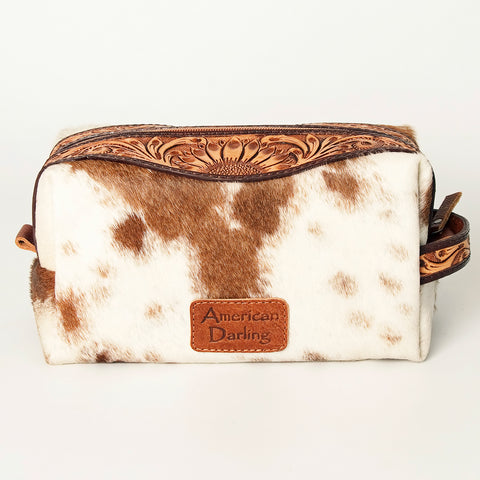 American Darling Hand Tooled Floral Leather Toiletry Bag with Hair-On Cowhide