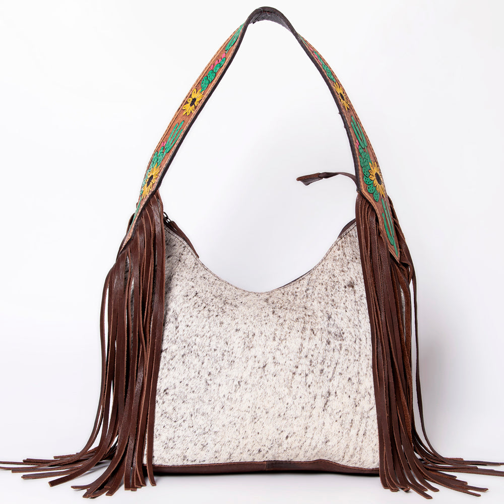 LC-ADBGA299 American Darling Hobo Bag Hair-On Leather with Floral Tooled Strap & Fringe