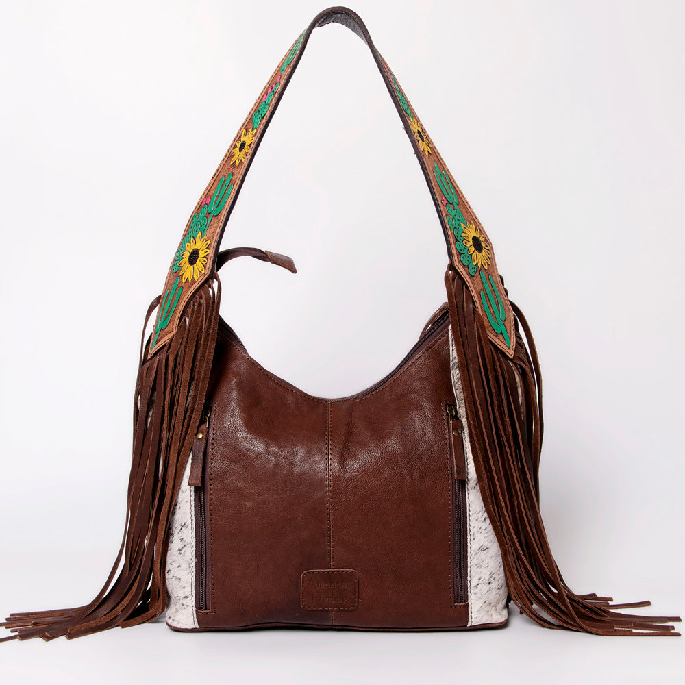 LC-ADBGA299 American Darling Hobo Bag Hair-On Leather with Floral Tooled Strap & Fringe