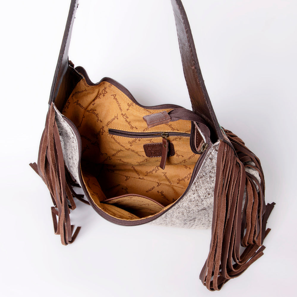 LC-ADBGA299 American Darling Hobo Bag Hair-On Leather with Floral Tooled Strap & Fringe