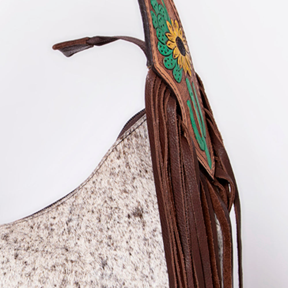 LC-ADBGA299 American Darling Hobo Bag Hair-On Leather with Floral Tooled Strap & Fringe