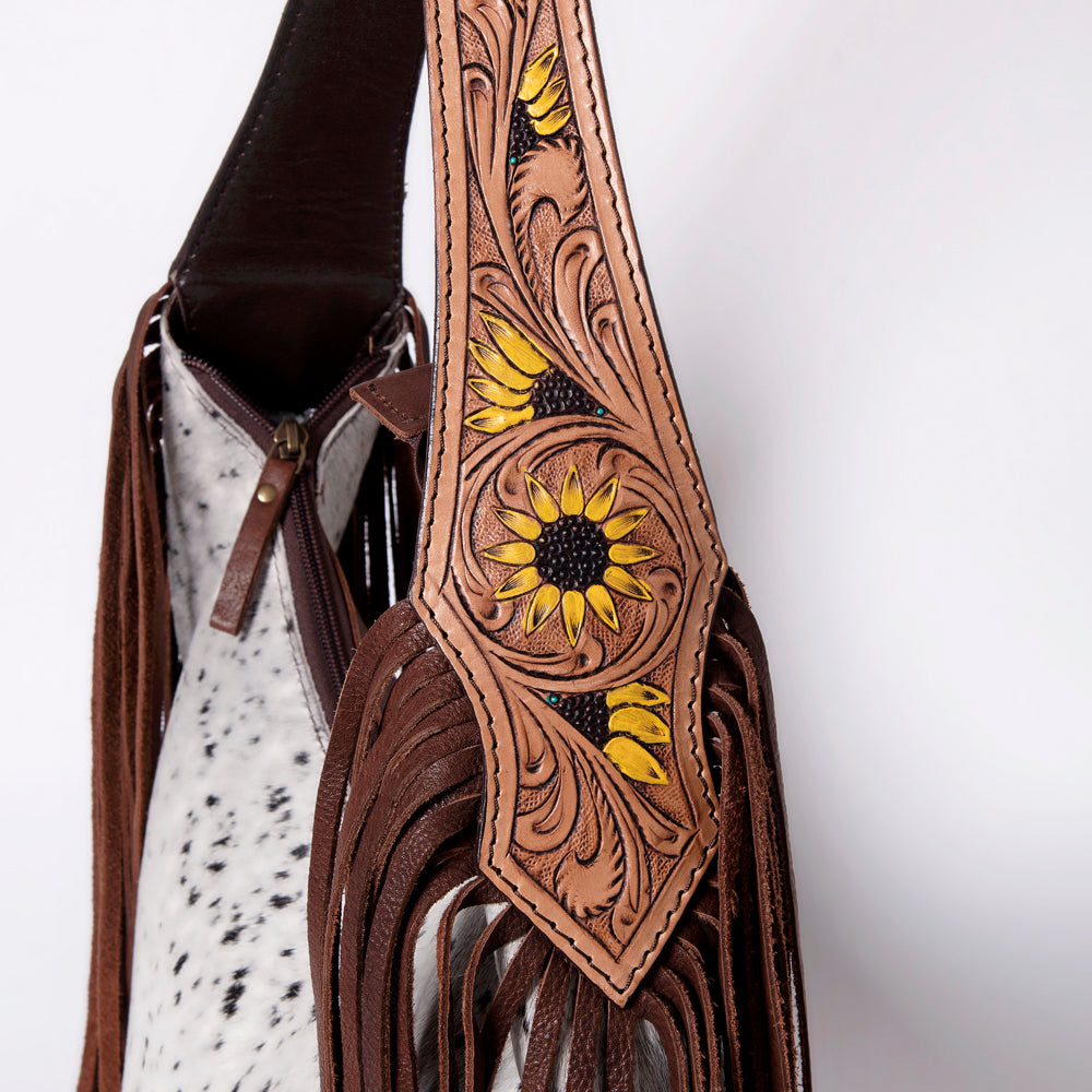 LC-ADBGA299 American Darling Hobo Bag Hair-On Leather with Floral Tooled Strap & Fringe
