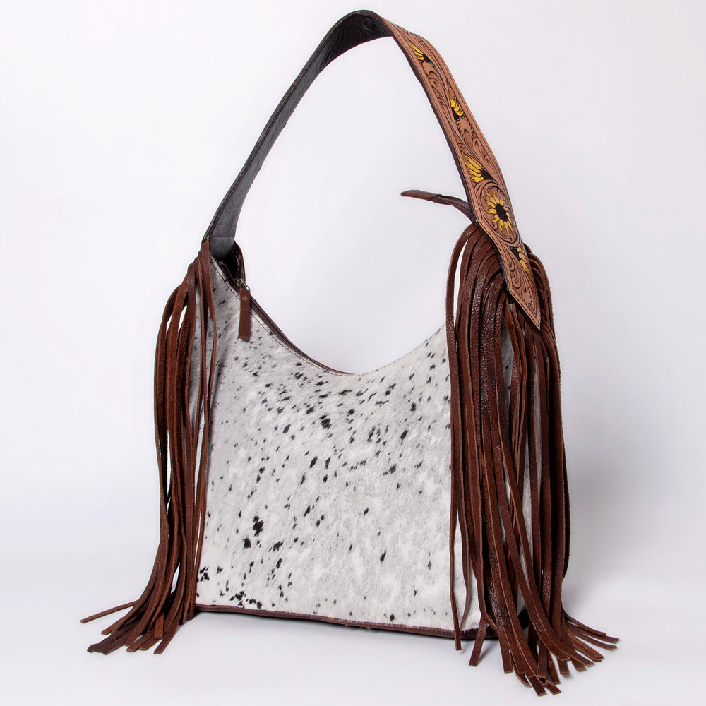 LC-ADBGA299 American Darling Hobo Bag Hair-On Leather with Floral Tooled Strap & Fringe