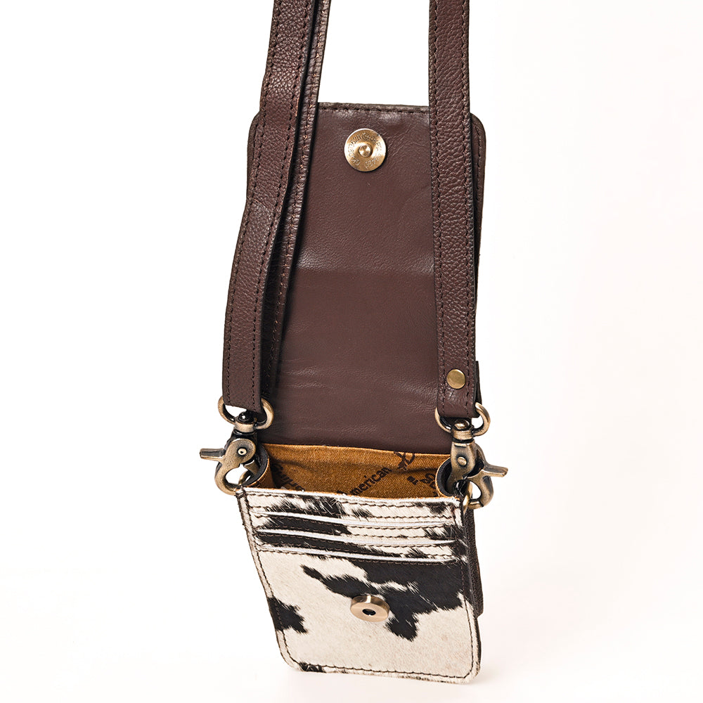 LC-ADBGF110C Western Cellphone Holder - Genuine Leather Bag with Hair-On Hide & Thunderbird Tooling