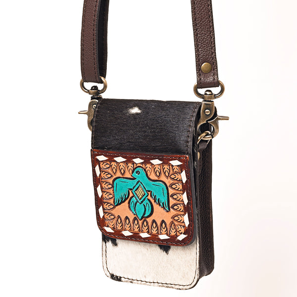 LC-ADBGF110C Western Cellphone Holder - Genuine Leather Bag with Hair-On Hide & Thunderbird Tooling