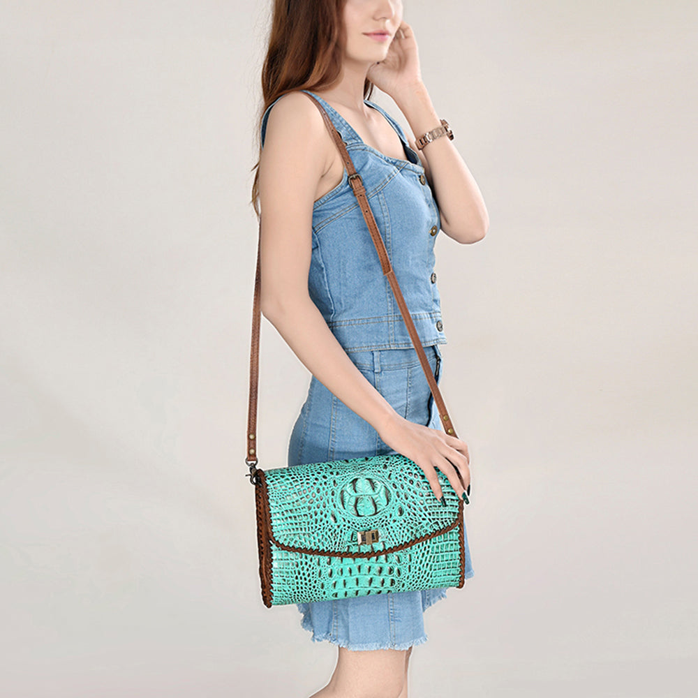 American Darling Western Crocodile-Embossed Leather Handbag - Coin Purse Hand bag