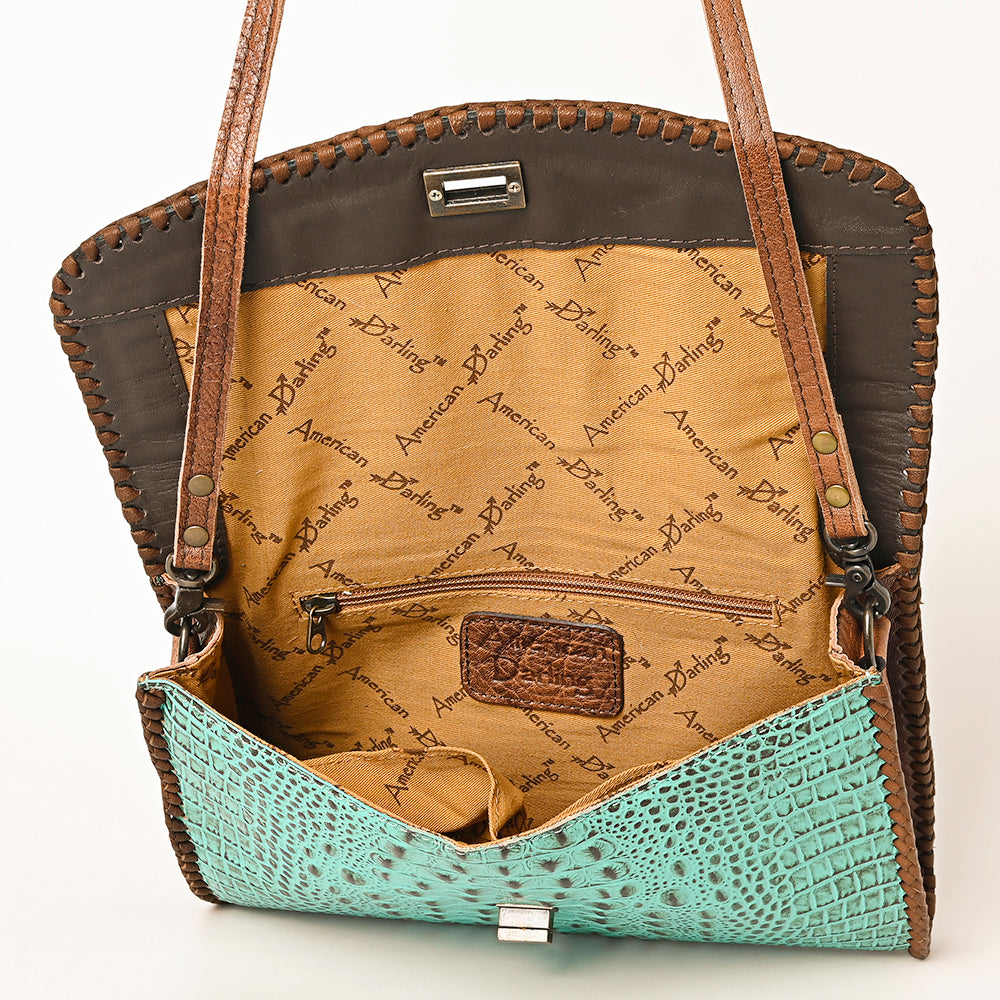 American Darling Western Crocodile-Embossed Leather Handbag - Coin Purse Hand bag