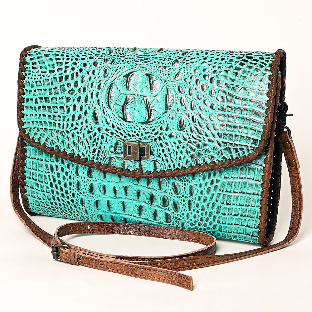 American Darling Western Crocodile-Embossed Leather Handbag - Coin Purse Hand bag