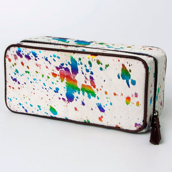 LC-ADBGA318 Genuine Hair-On Cowhide Rectangular Leather Jewelry Case Western Organizer