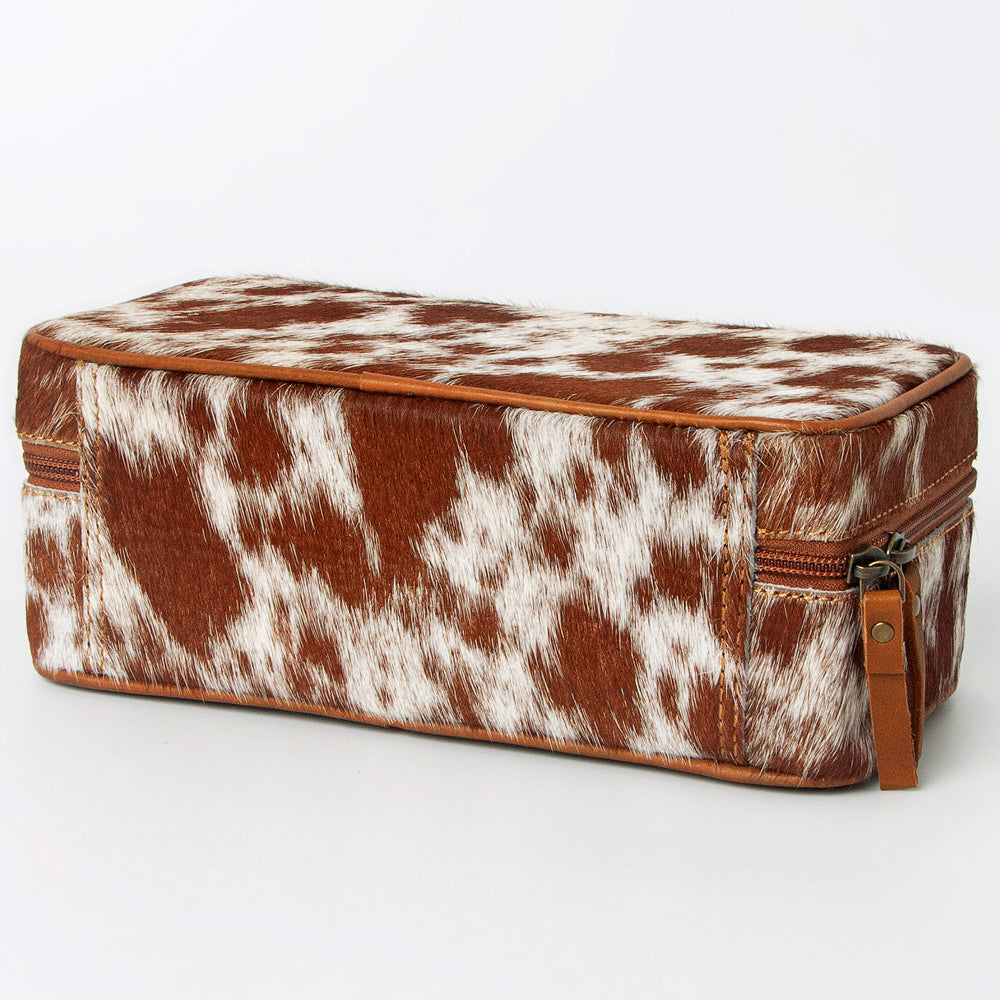LC-ADBGA318 Genuine Hair-On Cowhide Rectangular Leather Jewelry Case Western Organizer