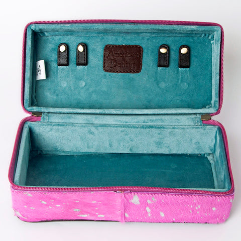 American Darling Pink Paint Splatter Hair-On Cowhide Jewelry case